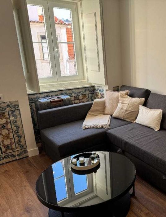 Mesa de centro, antracite efeito mármore/preto vidro, 88 cm · Como novo