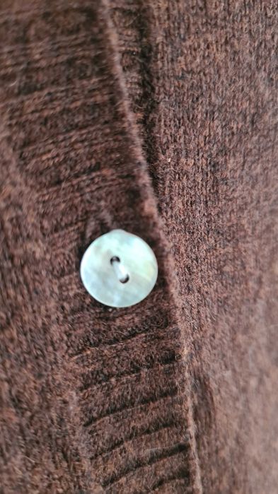 Kardigan sweter na guziki. Brązowy Czekoladowy. Kaszmir Wełna. L / XL