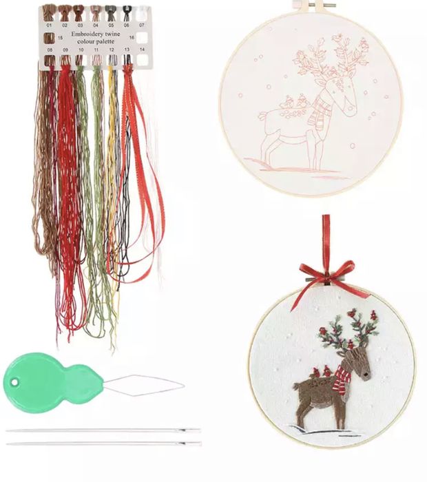Kit bordado de NATAL aro ponto cruz artesanato costura agulhas present