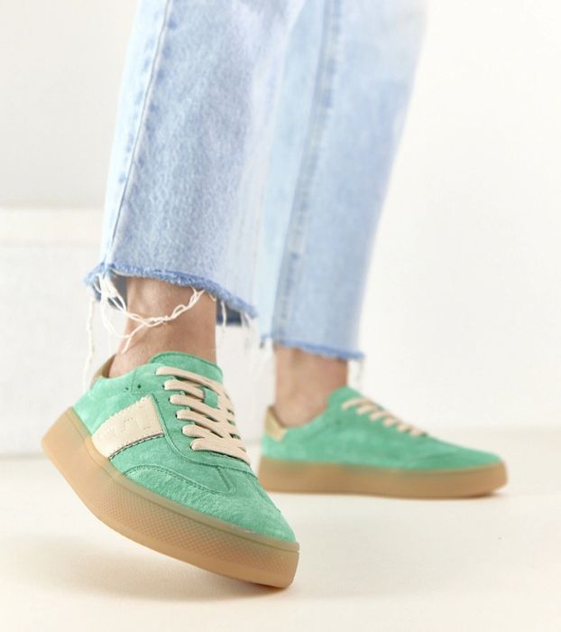 Zielone Skórzane Sneakersy Na Platformie Filippo