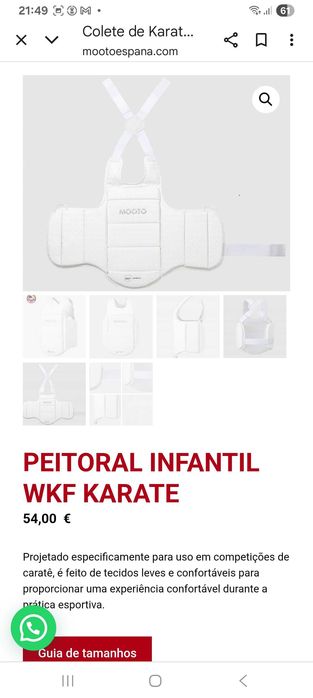 Vendo colete de protecção karate