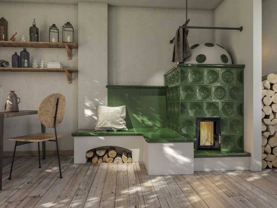 Zdrowy akumulacyjny piecokominek ogrzewający przez promieniowanie.