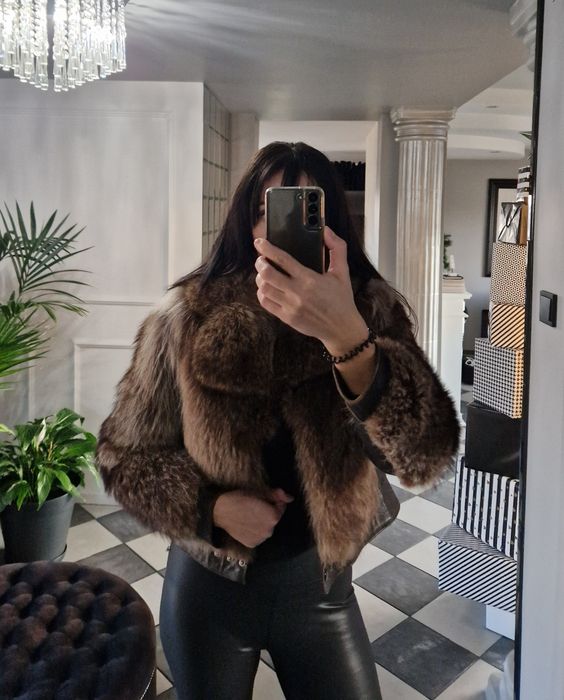 Kurtka skóra naturalna lis jenot Italy Santucci, tenax *zara