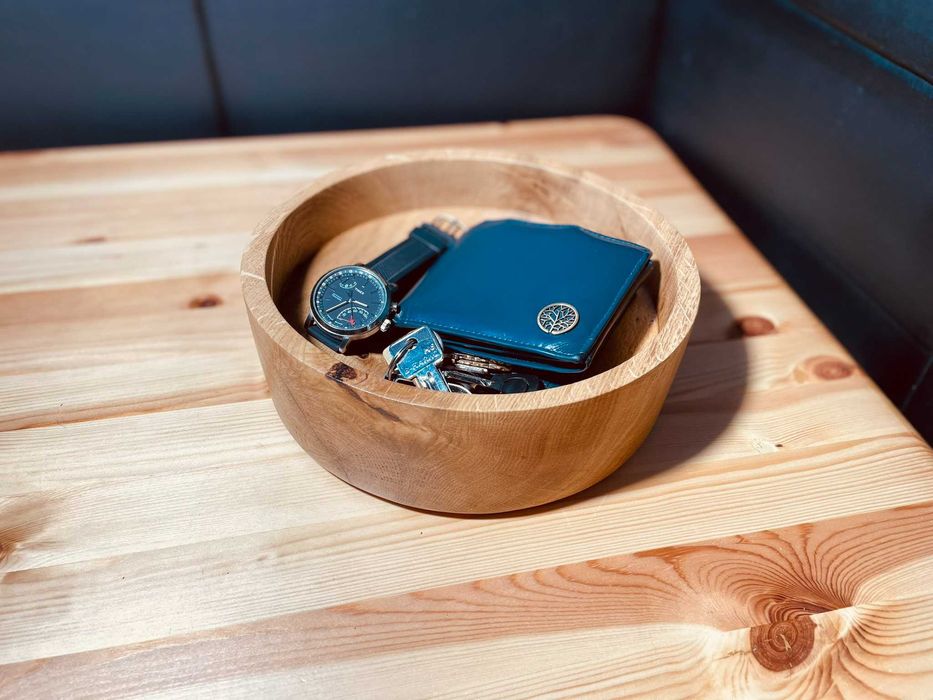 Miska Dębowa Ręcznie Toczona - Organizer na Klucze i Zegarek