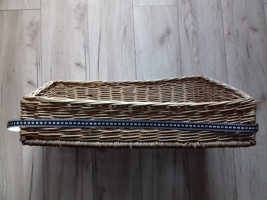 Kosz wiklinowy niski, 62cm x 43cm x 21cm, używany, w dobrym stanie, 20261003