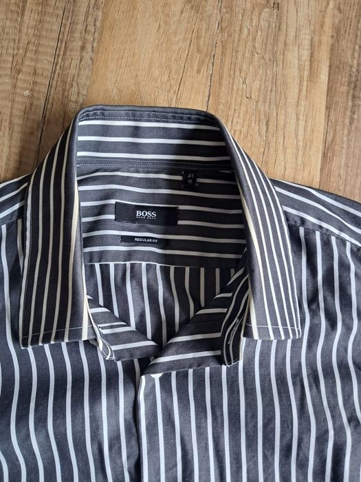 Koszula w paski Hugo Boss 41 L XL czarno biała Bawełniana