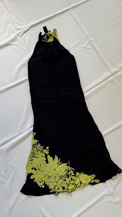 Sukienka midi, granatowa w zielone kwiaty, rozm. S