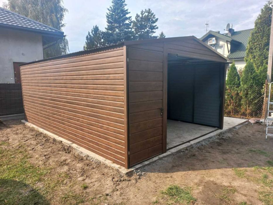 Garaż blaszany ORZECH ZŁOTY DĄB Blaszak DREWNOPODOBNY 6x5 6x6 8x5 8x6
