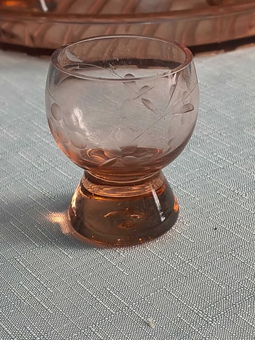 Stara karafka art deco Ząbkowice zestaw rozalinowy