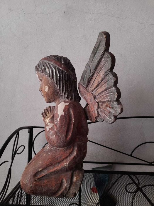 Escultura anjo decorativo madeira grande antigo