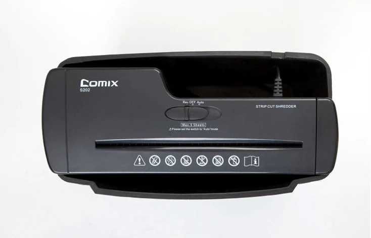 Шредер. COMIX S202 (5 листов, 9 л, уничтожитель бумаг на полоски)