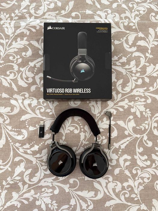 Headset Gaming Corsair Virtuoso RGB Wireless Carbon (Almofadas Novas + Extras)