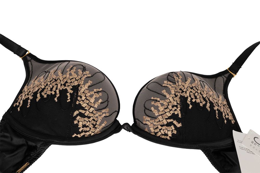Biustonosz Chantelle 70C czarny z haftem push-up NOWY outlet