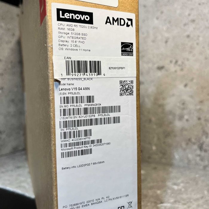 Laptop LENOVO V15 G4 AMN CPU: R5 7520 RAM 16GB SSD 512GB | Nowy |