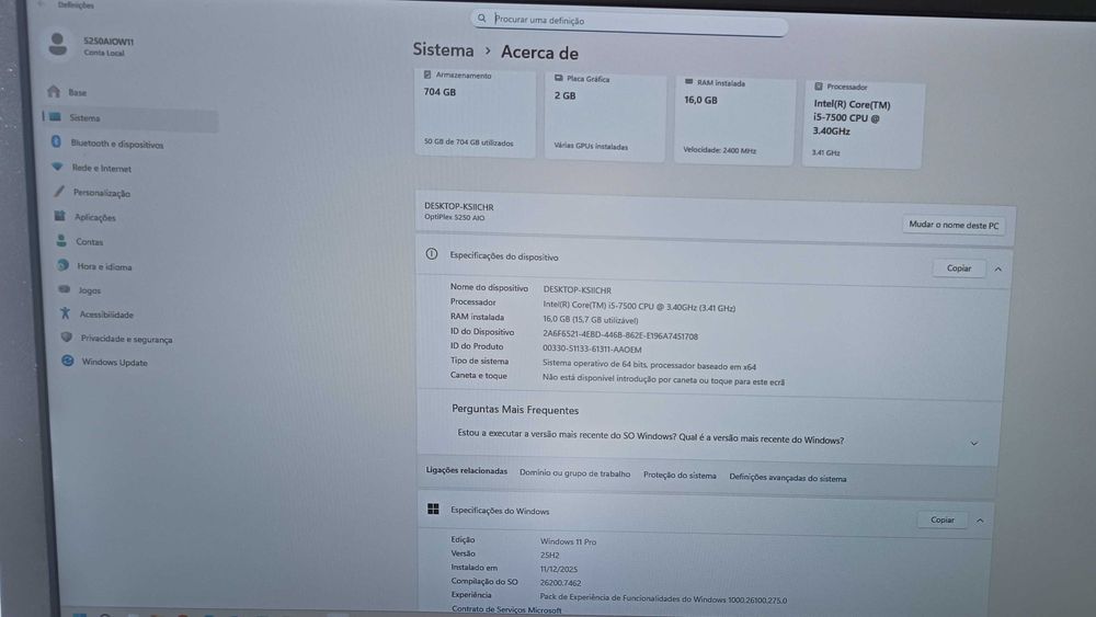 Dell Optiplex 5250 All In One 5250 Ecrã 21.5 FHD i5/16GB RAM/SSD+HDD