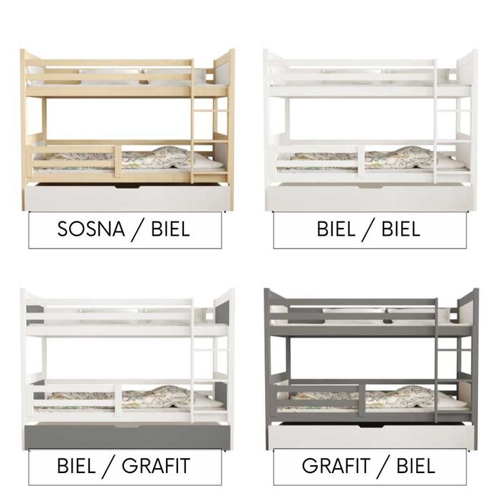 Sosnowe łóżko piętrowe dla dzieci z szufladą - LEON