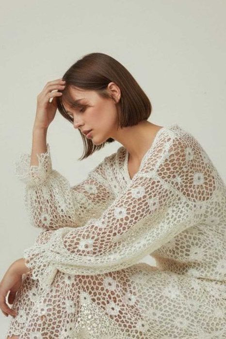 Zara белое длинное кружевное платье с длинным рукавом ажур бохо, S/M