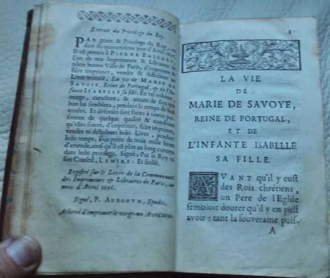 Rara e curiosa obra sobre Maria de Sabóia Rainha de Portugal, 1698.