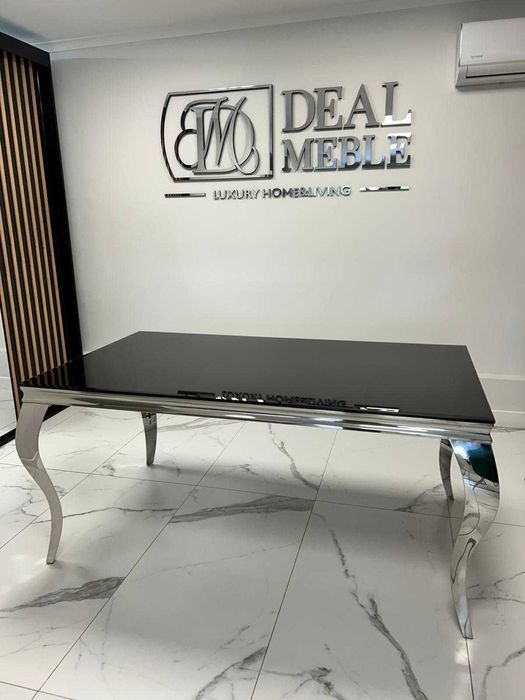 Stół elegance glamour srebrny z czarnym szkłem 160x90