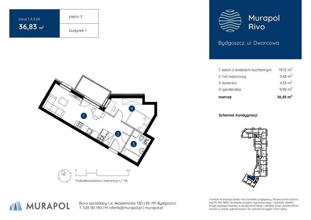 1-pokojowe mieszkanie 36 m² + balkon - Widok 2