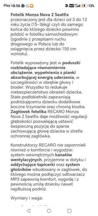 Nowy fotelik monza Nova recaro