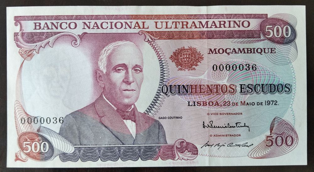 Nota 500$ 1972 Moçambique Nova C/ Numeração Muitíssimo Baixa Raríssima
