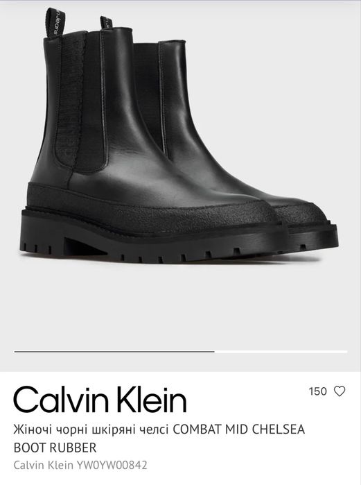 Жіночі чорні шкіряні челсі, черевики, ботінки Calvin Klein