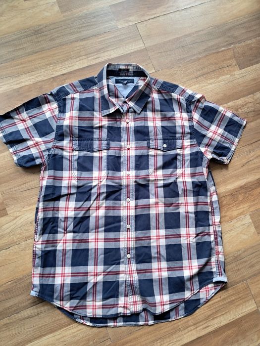 Koszula Tommy Hilfiger XL kratka krótki rękaw granat Bawełniana
