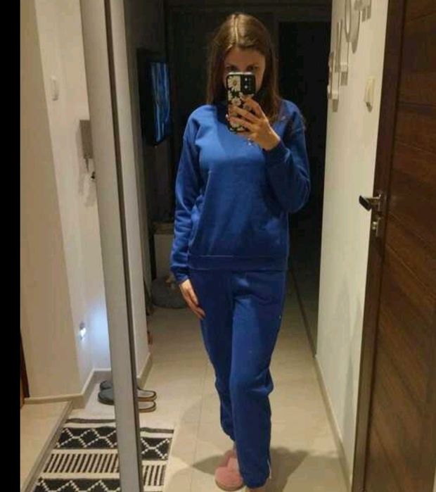 Dres damski niebieski spodnie i bluza nowy ocieplany
