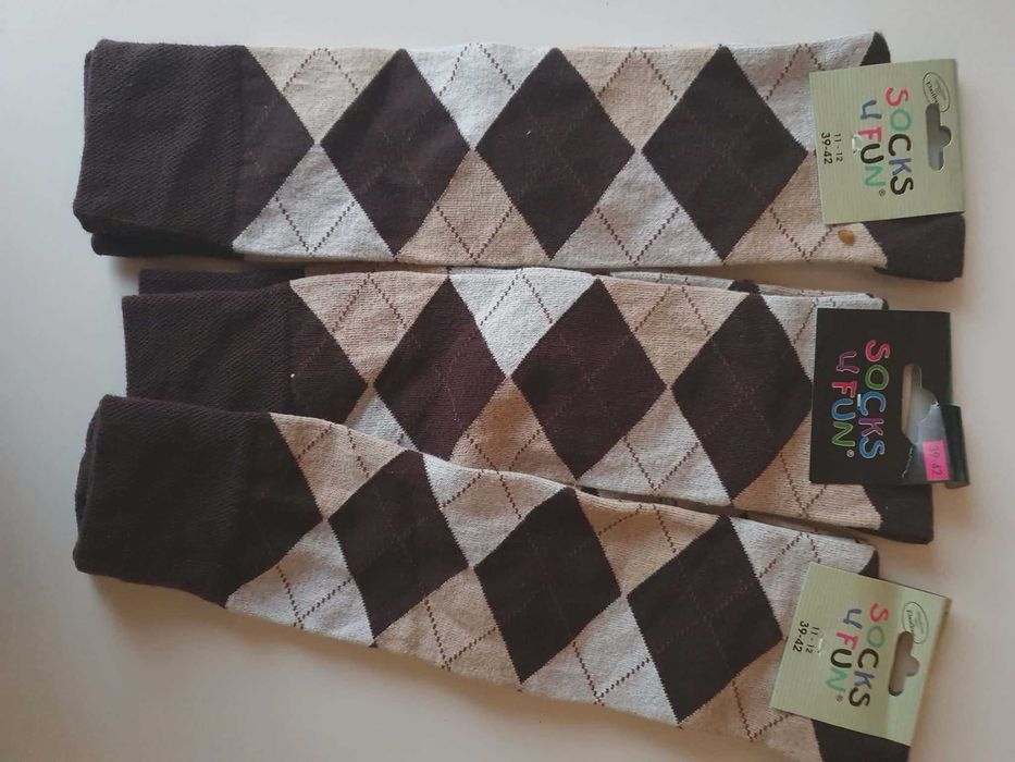 3 Pary Podkolanówki damskie romby jeździeckie czesana bawełna r.39/42