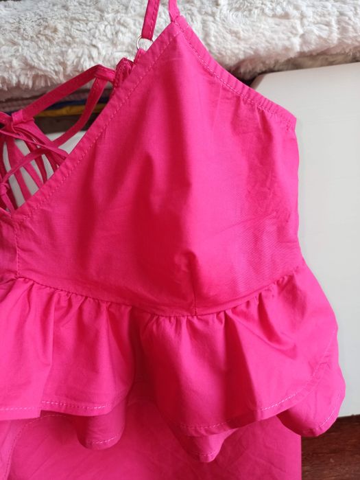 Top rosa fuscia com folhos S Stradivarius Novo