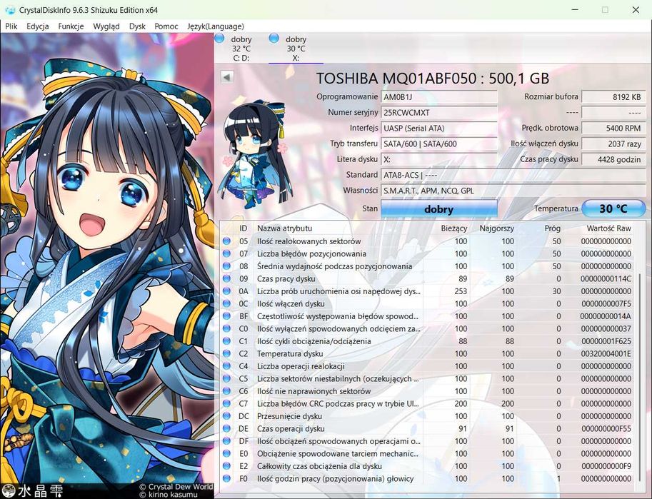 Dysk HDD Toshiba MQ01ABF050 / 2,5" / SATA / 500 GB / 7 mm