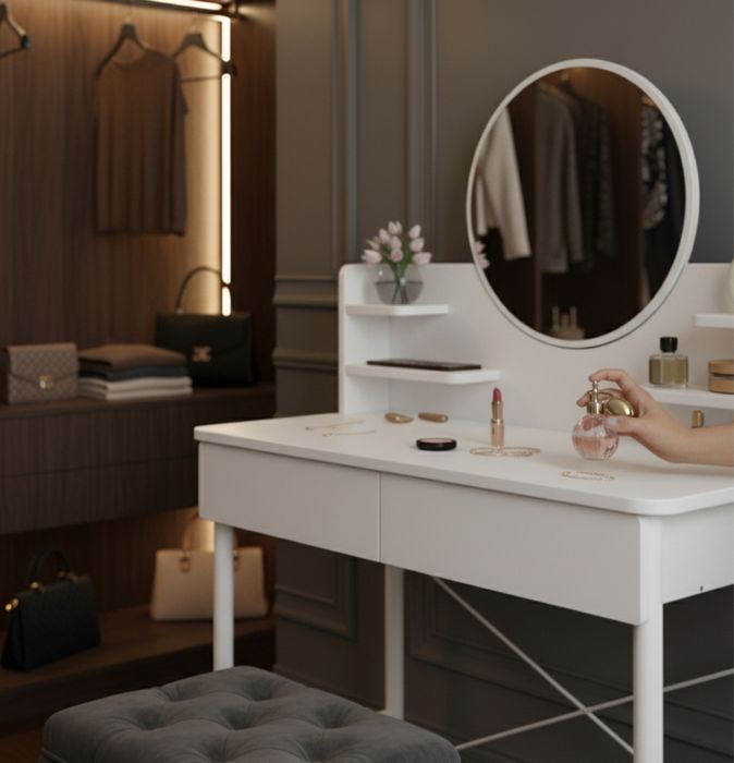 Toaletka kosmetyczna biała toaletka nowoczesna z lustrem i szufladami