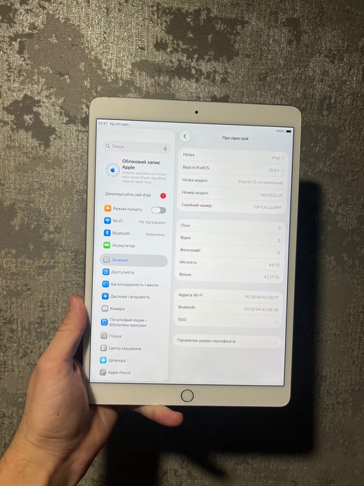 iPad Air 3 64gb ІДЕАЛ АКБ 100% 4 рази заряджався