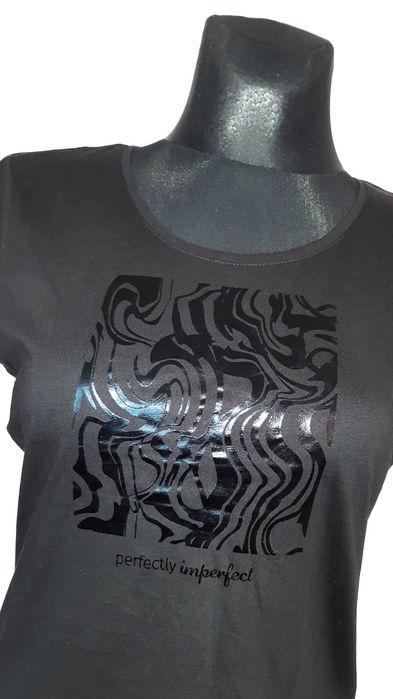 Koszulka damska t-shirt czarny czarna aplikacja M