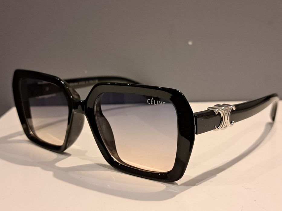 CELINE damskie czarne nowe okulary przeciwsłoneczne srebrne logo