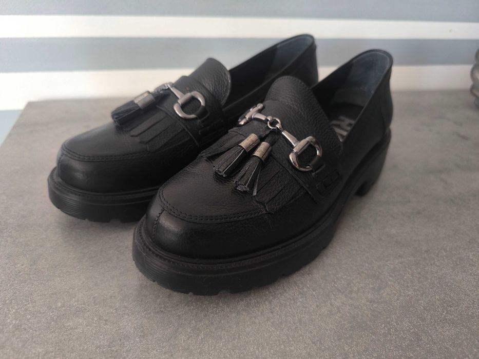 Nowe czarne skórzane mokasyny Ryłko RKO