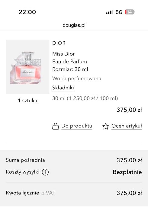 Perfumy Miss Dior 30ml nowe bez folii na pudełku