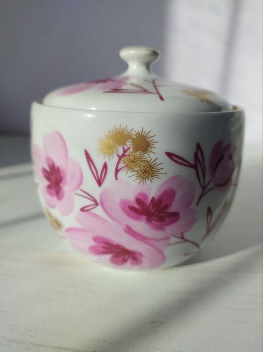 Колекційна цукорниця ЛФЗ із сервізу Сакура, ручний розпис, 1 сорт СССР