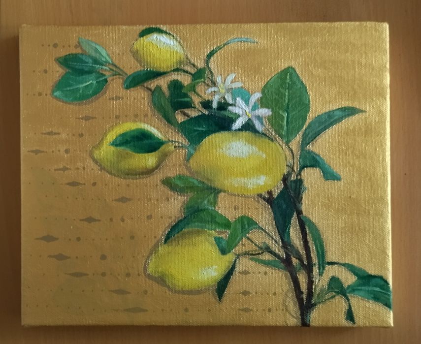 Картина олійліни фарбами "Золоті лимони"