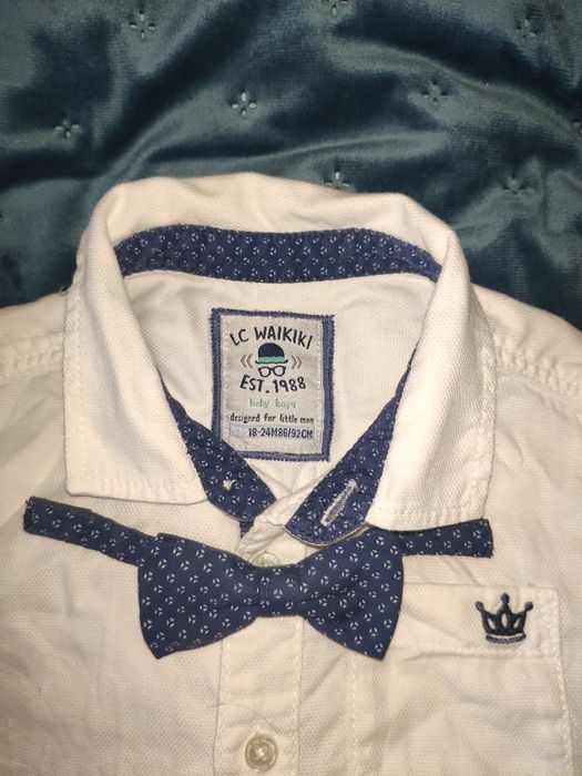 Рубашка/шведка Waikiki белая с бабочкой нарядная 86-92