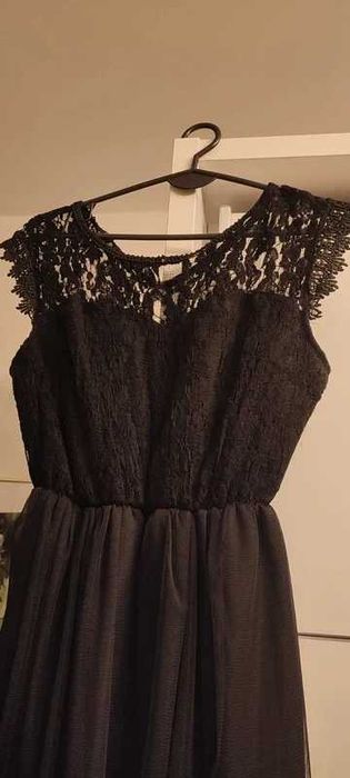 Sukienka czarna tiul koronka mini elegancka mała czarna