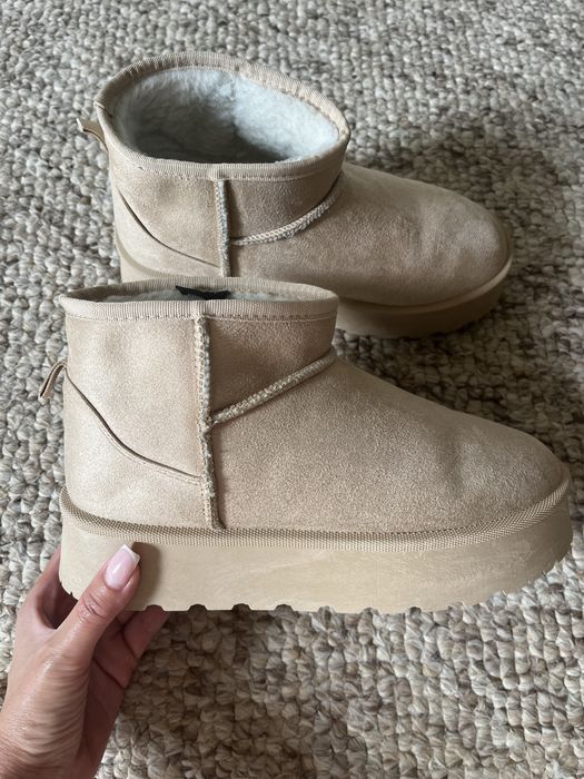Śniegowce buty zimowe botki ocieplane beżowe z wełną wool