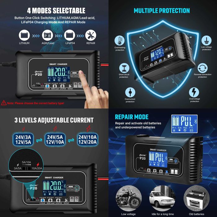 Smart автомобильное зарядное HTRC 12/24В 10/15/20/30/35/40А