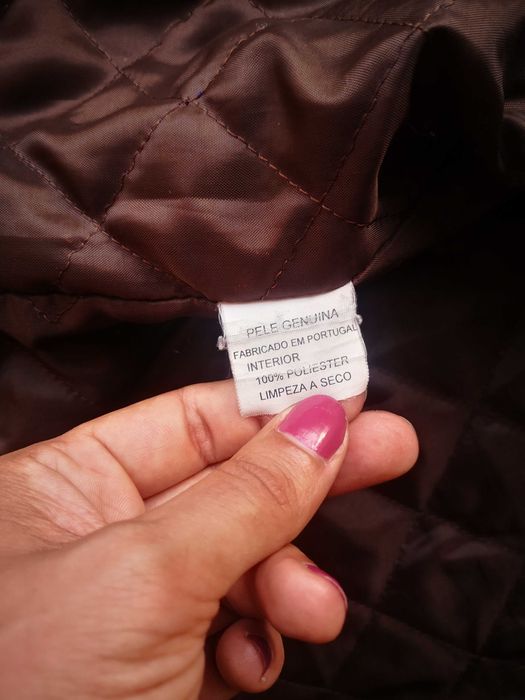 Casaco castanho de pele genuína-Homem-Tamanho 48-Fabricado em Portugal