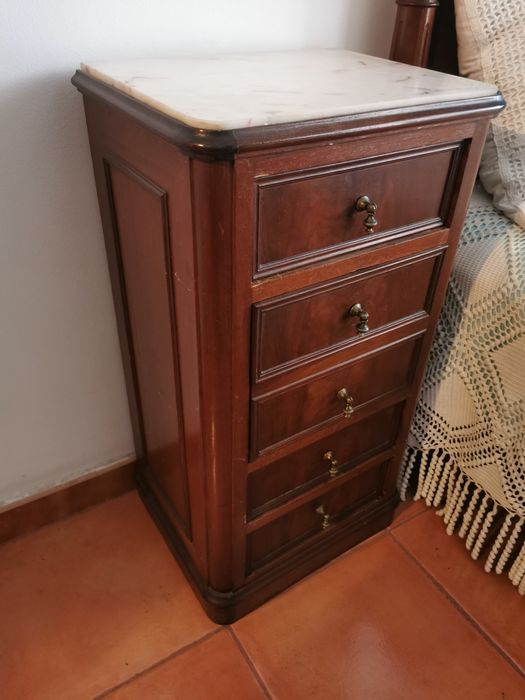 Mesa Cabeceira c/Tampo Mármore (Antiga) - Século XIX