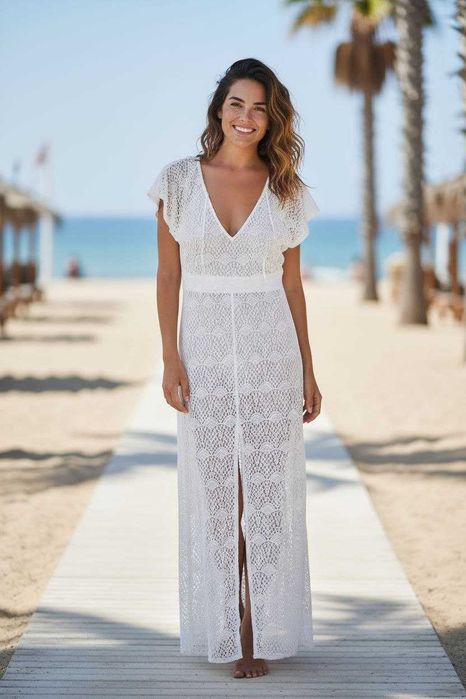 Длинное белое кружевное пляжное платье Bravissimo, р. S/М
