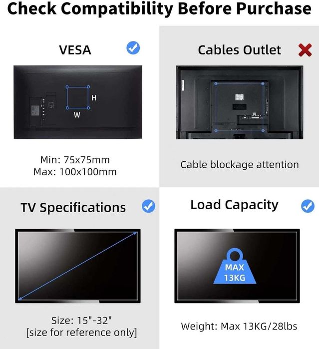 Suporte monitor parede p mais de 15 a 32'' 13 kg girar/inclinar/estender VESA 100 x 100/75 x 75 mm