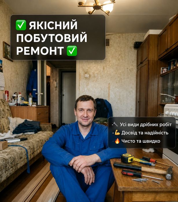 Чоловіча допомога по дому дачі майстер на годину дрібні роботи Хмельницький