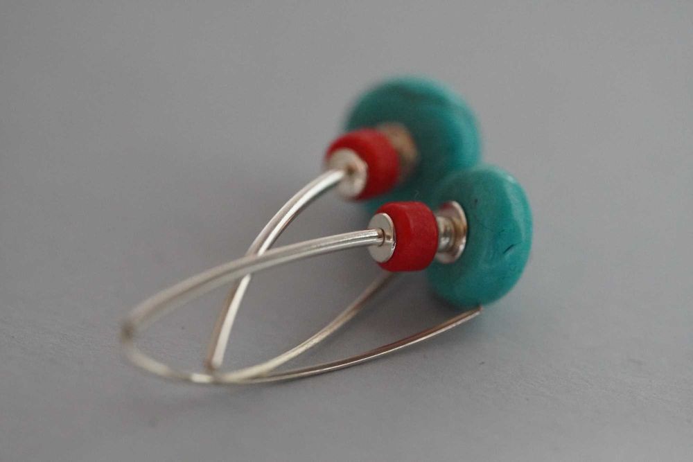 Kolczyki z koralem i turkusem – ze srebra 925